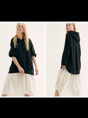 Free People Midi Oversized Hoodie Dress Black & Cream L